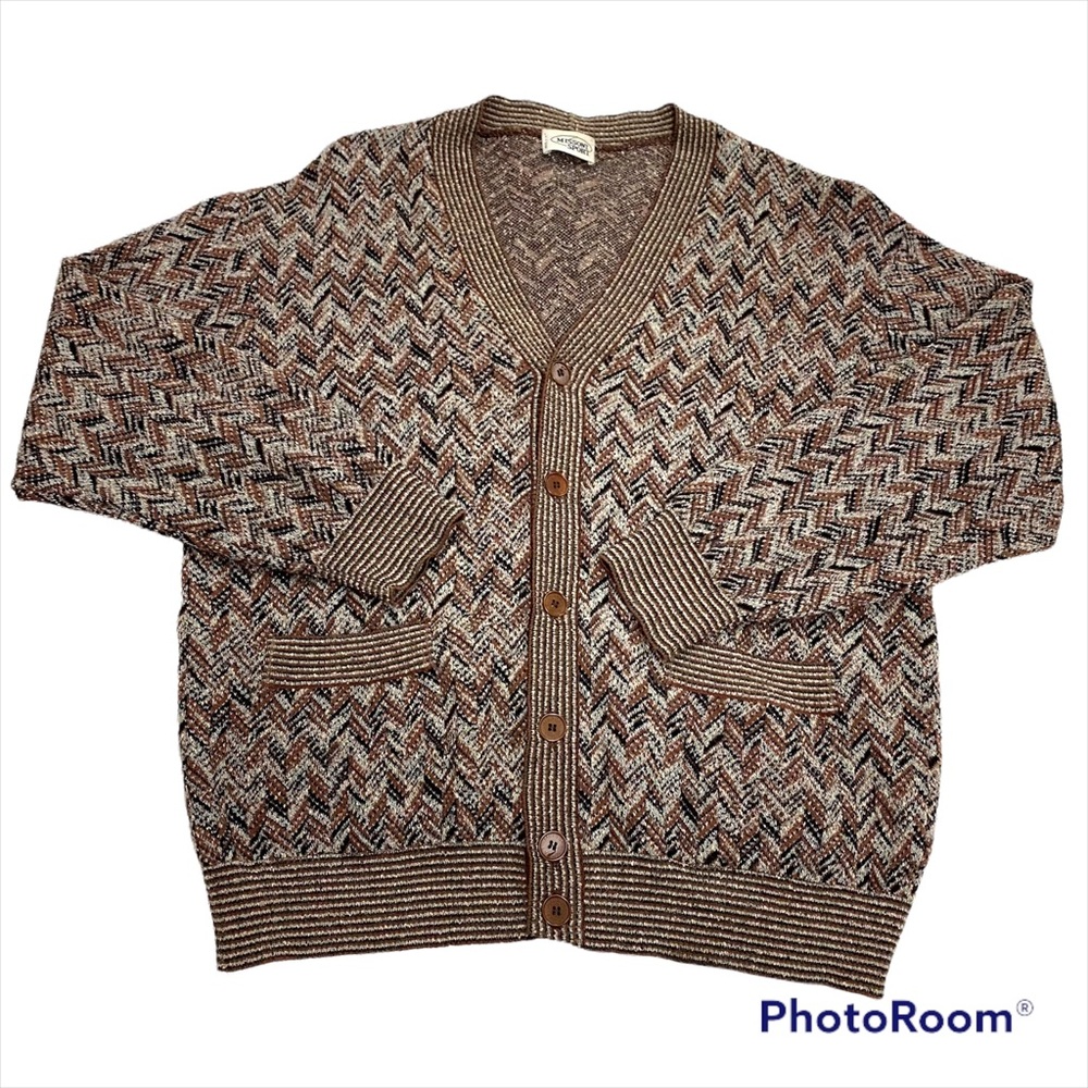 VTG Missoni Sport Wool Blend Chevron Print Cardigan Size 50
